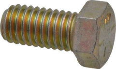 Made in USA - 7/16-14 UNC, 7/8" Length Under Head Hex Head Cap Screw - Fully Threaded, Grade 8 Alloy Steel, Zinc Yellow Dichromate Finish, 5/8" Hex - Americas Industrial Supply