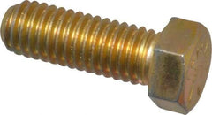 Made in USA - 7/16-14 UNC, 1-1/4" Length Under Head Hex Head Cap Screw - Fully Threaded, Grade 8 Alloy Steel, Zinc Yellow Dichromate Finish, 5/8" Hex - Americas Industrial Supply