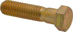 Made in USA - 7/16-14 UNC, 1-3/4" Length Under Head Hex Head Cap Screw - Partially Threaded, Grade 8 Alloy Steel, Zinc Yellow Dichromate Finish, 5/8" Hex - Americas Industrial Supply
