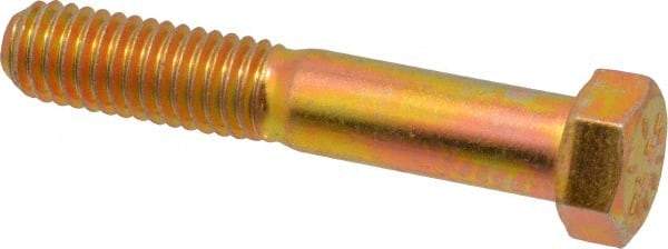 Made in USA - 7/16-14 UNC, 2-1/2" Length Under Head Hex Head Cap Screw - Partially Threaded, Grade 8 Alloy Steel, Zinc Yellow Dichromate Finish, 5/8" Hex - Americas Industrial Supply