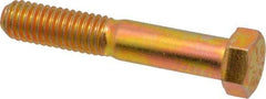 Made in USA - 7/16-14 UNC, 2-1/2" Length Under Head Hex Head Cap Screw - Partially Threaded, Grade 8 Alloy Steel, Zinc Yellow Dichromate Finish, 5/8" Hex - Americas Industrial Supply