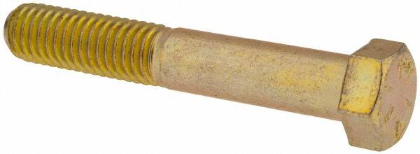 Made in USA - 7/16-14 UNC, 2-3/4" Length Under Head Hex Head Cap Screw - Partially Threaded, Grade 8 Alloy Steel, Zinc Yellow Dichromate Finish, 5/8" Hex - Americas Industrial Supply