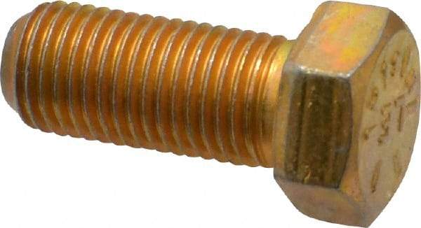 Made in USA - 7/16-20 UNF, 1" Length Under Head Hex Head Cap Screw - Fully Threaded, Grade 8 Alloy Steel, Zinc Yellow Dichromate Finish, 5/8" Hex - Americas Industrial Supply