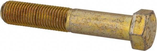 Made in USA - 7/16-20 UNF, 2-1/2" Length Under Head Hex Head Cap Screw - Partially Threaded, Grade 8 Alloy Steel, Zinc Yellow Dichromate Finish, 5/8" Hex - Americas Industrial Supply
