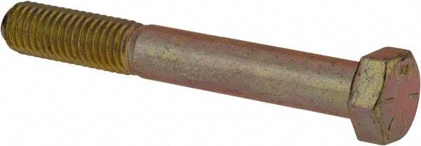 Made in USA - 1/2-13 UNC, 3-3/4" Length Under Head Hex Head Cap Screw - Partially Threaded, Grade 8 Alloy Steel, Zinc Yellow Dichromate Finish, 3/4" Hex - Americas Industrial Supply