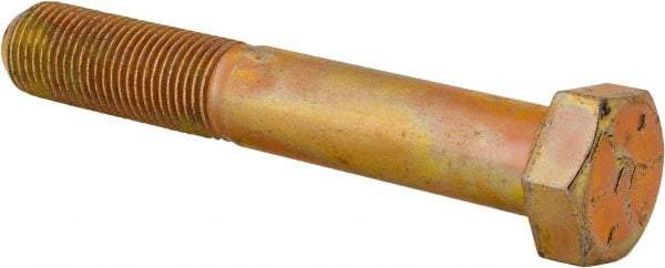 Made in USA - 1/2-20 UNF, 3-1/4" Length Under Head Hex Head Cap Screw - Partially Threaded, Grade 8 Alloy Steel, Zinc Yellow Dichromate Finish, 3/4" Hex - Americas Industrial Supply