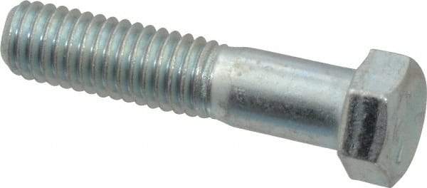 Made in USA - 7/16-14 UNC, 2" Length Under Head Hex Head Cap Screw - Partially Threaded, Grade 5 Steel, Zinc-Plated Finish, 5/8" Hex - Americas Industrial Supply
