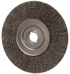 Weiler - 10" OD, 1-1/4" Arbor Hole, Crimped Steel Wheel Brush - 3/4" Face Width, 2-1/2" Trim Length, 0.014" Filament Diam, 4,000 RPM - Americas Industrial Supply