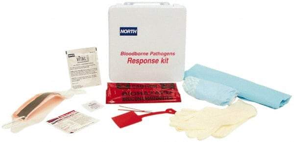 North - 17 Piece, 1 Person, Bloodborne Pathogen Kit - 9-1/2" Wide x 2-5/8" Deep x 9-1/2" High, Plastic Case - Americas Industrial Supply
