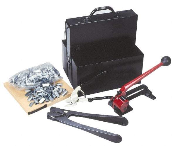 Value Collection - 200 Inch Long x 3/4 Inch Wide, Strapping Kit - Contains 2 Coils, 500 Seals, Steel Strap Cutter, Sealing Tool, Tensioner and Heavy Duty Reusable Dispenser - Americas Industrial Supply