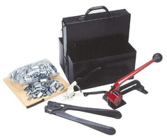 Value Collection - 200 Inch Long x 1/2 Inch Wide, Strapping Kit - Contains 2 Coils, 500 Seals, Steel Strap Cutter, Sealing Tool, Tensioner and Heavy Duty Reusable Dispenser - Americas Industrial Supply