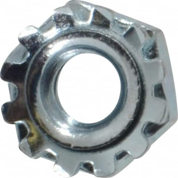 Value Collection - #10-24, Zinc Plated, Steel Hex Nut with External Tooth Washer - 13/32" Washer Diam, 3/8" Width Across Flats - Americas Industrial Supply