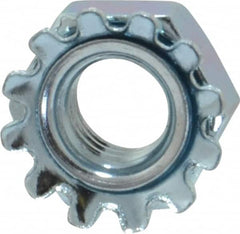 Value Collection - 1/4-28, Zinc Plated, Steel Hex Nut with External Tooth Washer - 1/2" Washer Diam, 7/16" Width Across Flats - Americas Industrial Supply