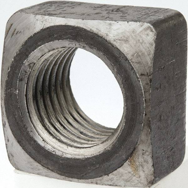 Value Collection - 1-1/8-7 Steel Square Nut - Uncoated, 1-11/16" Square Width x 1" Overall Height - Americas Industrial Supply