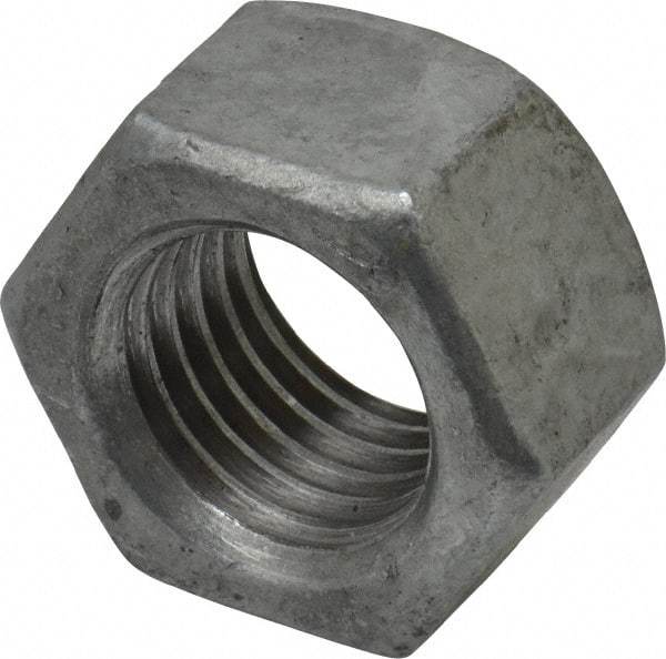 Value Collection - 1-8 UNC Steel Right Hand Hex Nut - 1-1/2" Across Flats, 55/64" High, Hot Dipped Galvanized Finish - Americas Industrial Supply