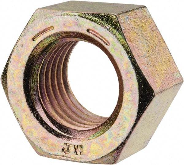 Value Collection - 1-1/8 - 7 UNC Steel Right Hand Hex Nut - 1-11/16" Across Flats, 31/32" High, Zinc Yellow Dichromate Finish - Americas Industrial Supply