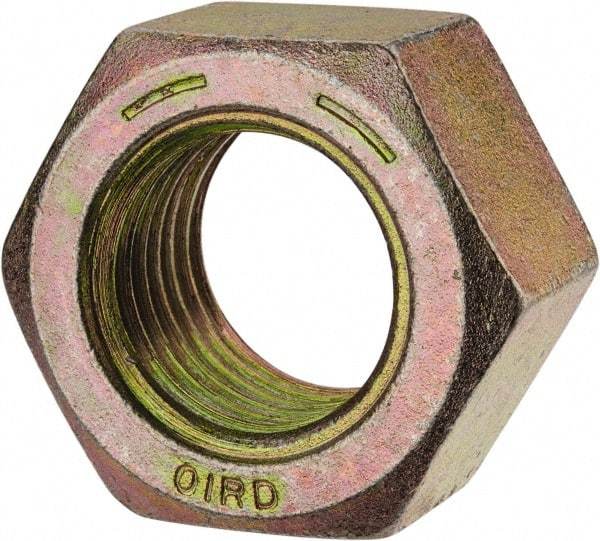 Value Collection - 1-1/2 - 6 UNC Steel Right Hand Hex Nut - 2-1/4" Across Flats, 1-9/32" High, Zinc Yellow Dichromate Finish - Americas Industrial Supply