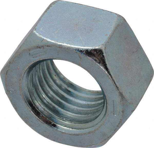 Value Collection - 1-8 UNC Steel Right Hand Hex Nut - 1-1/2" Across Flats, 55/64" High, Zinc-Plated Finish - Americas Industrial Supply