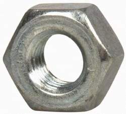 Value Collection - 1/4-28 UNF Steel Right Hand Hex Nut - 7/16" Across Flats, 7/32" High, Zinc-Plated Finish - Americas Industrial Supply