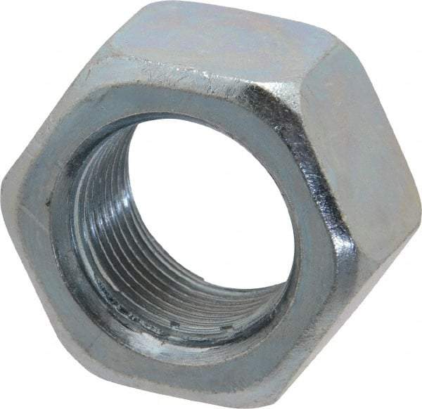 Value Collection - 1-14 UNF Steel Right Hand Hex Nut - 1-1/2" Across Flats, 0.8594" High, Zinc-Plated Finish - Americas Industrial Supply