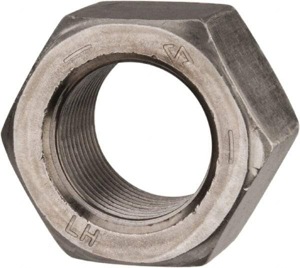 Value Collection - 1-14 UNF Steel Left Hand Hex Nut - 1-1/2" Across Flats, 55/64" High, Uncoated - Americas Industrial Supply