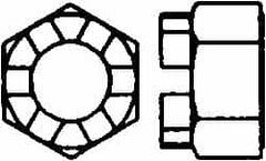 Value Collection - 7/8-14 UNF Grade 5 Steel Castle Locknut - 1-5/16" Width Across Flats, 29/32" High, Uncoated - Americas Industrial Supply