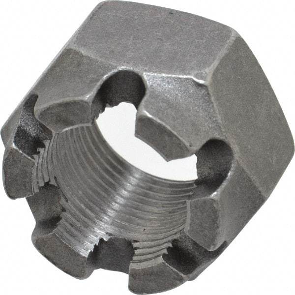 Value Collection - 1-14 UNF Grade 5 Steel Castle Locknut - 1-1/2" Width Across Flats, 1" High, Uncoated - Americas Industrial Supply