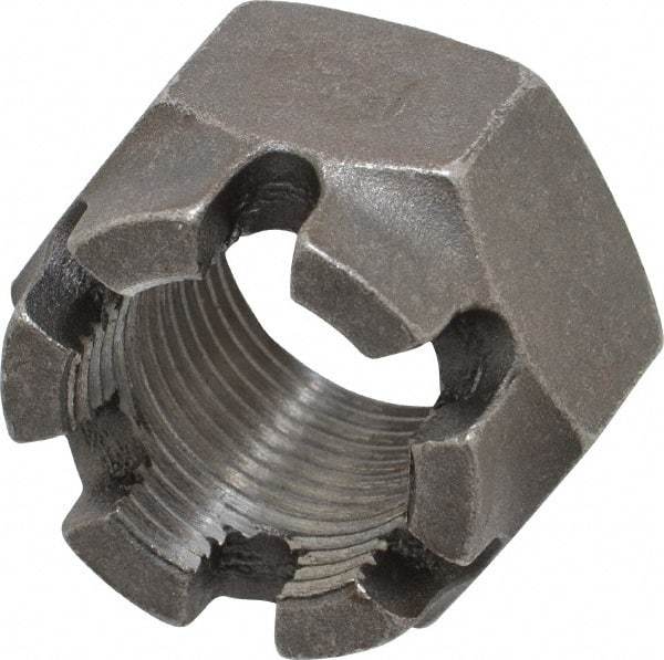 Value Collection - 1-1/8 - 12 UNF Grade 5 Steel Castle Locknut - 1-11/16" Width Across Flats, 1-5/32" High, Uncoated - Americas Industrial Supply