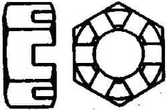 Value Collection - 7/16-20 UNF Grade 2 Steel Slotted Locknut - 11/16" Width Across Flats, 3/8" High, Uncoated - Americas Industrial Supply