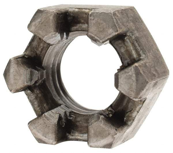 Value Collection - 1/2-13 UNC Grade 2 Steel Slotted Locknut - 3/4" Width Across Flats, 7/16" High, Uncoated - Americas Industrial Supply