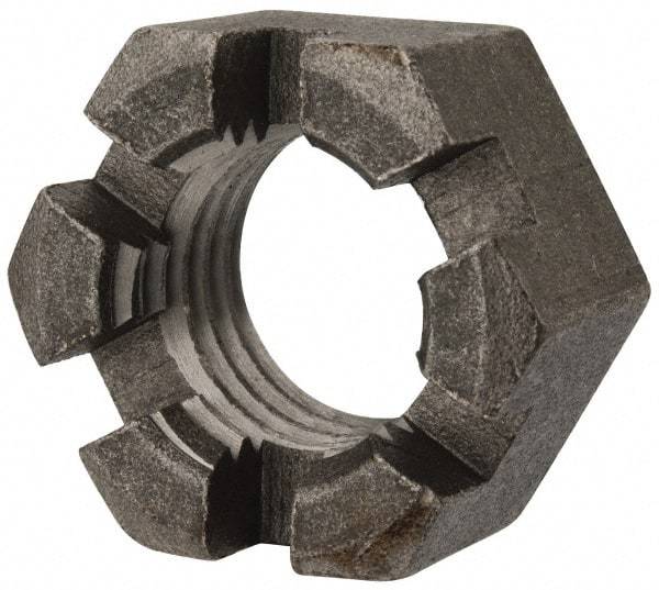 Value Collection - 1-1/8 - 7 UNC Grade 2 Steel Slotted Locknut - 1-11/16" Width Across Flats, 29/32" High, Uncoated - Americas Industrial Supply