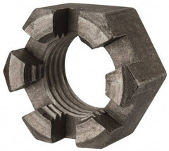 Value Collection - 1-1/4 - 7 UNC Grade 2 Steel Slotted Locknut - 1-7/8" Width Across Flats, 1-1/16" High, Uncoated - Americas Industrial Supply