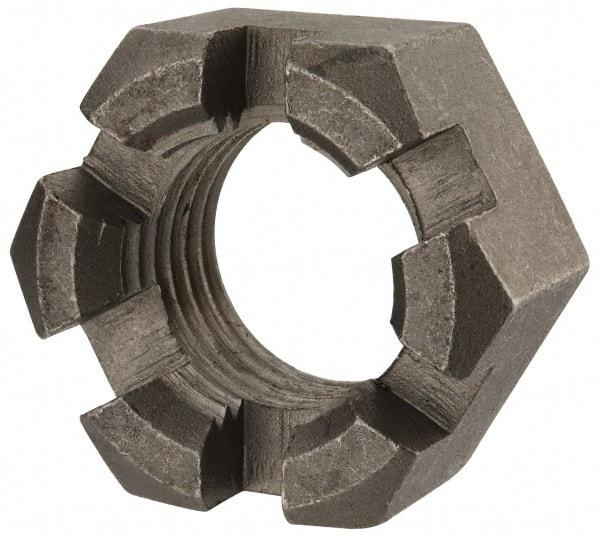 Value Collection - 1-1/2 - 6 UNC Grade 2 Steel Slotted Locknut - 2-1/4" Width Across Flats, 1-9/32" High, Uncoated - Americas Industrial Supply