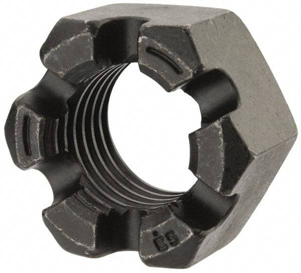 Value Collection - 1-3/4 - 5 UNC Grade 2 Steel Slotted Locknut - 2-5/8" Width Across Flats, 1-1/2" High, Uncoated - Americas Industrial Supply