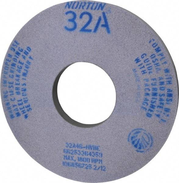 Norton - 14" Diam x 5" Hole x 1-1/2" Thick, H Hardness, 46 Grit Surface Grinding Wheel - Aluminum Oxide, Type 5, Coarse Grade, 1,800 Max RPM, Vitrified Bond, One-Side Recess - Americas Industrial Supply