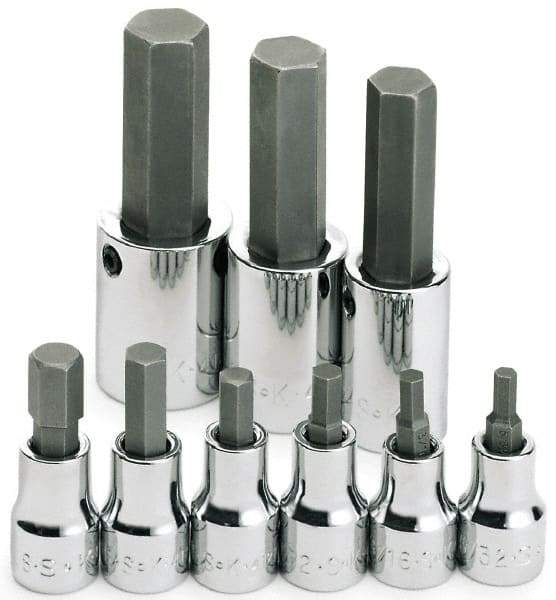 SK - 9 Piece 3/8 & 1/2" Drive Inch Hex Bit Socket Set - 5/32 to 5/8" Hex - Americas Industrial Supply