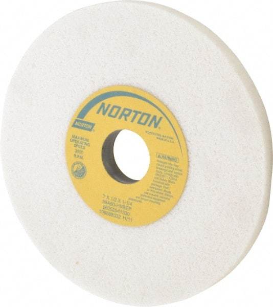 Norton - 7" Diam x 1-1/4" Hole x 1/2" Thick, H Hardness, 60 Grit Surface Grinding Wheel - Aluminum Oxide, Type 1, Medium Grade, 3,600 Max RPM, Vitrified Bond, No Recess - Americas Industrial Supply