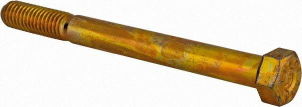 Made in USA - 3/8-16 UNC, 4" Length Under Head Hex Head Cap Screw - Partially Threaded, Grade L9 Alloy Steel, Zinc Yellow Dichromate Finish, 9/16" Hex - Americas Industrial Supply