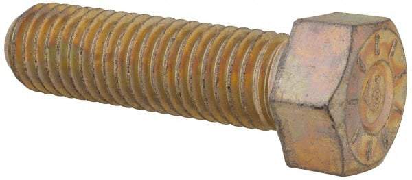 Made in USA - 9/16-12 UNC, 2" Length Under Head Hex Head Cap Screw - Fully Threaded, Grade L9 Alloy Steel, Zinc Yellow Dichromate Finish, 13/16" Hex - Americas Industrial Supply