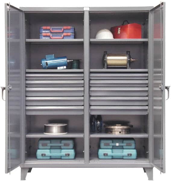 Strong Hold - 6 Shelf 10 Bin Locking Storage Cabinet - Steel, 72" Wide x 24" Deep x 78" High, Dark Gray - Americas Industrial Supply