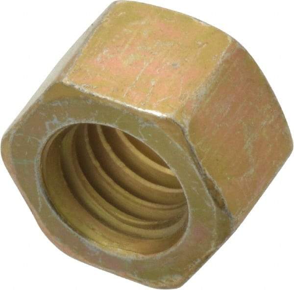 Value Collection - 3/8-16 UNC Steel Right Hand Hex Nut - 9/16" Across Flats, 21/64" High, Zinc Yellow Dichromate Cad & Waxed Finish - Americas Industrial Supply