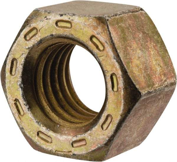 Made in USA - 9/16-12 UNC Steel Right Hand Hex Nut - 7/8" Across Flats, 31/64" High, Zinc Yellow Dichromate Cad & Waxed Finish - Americas Industrial Supply