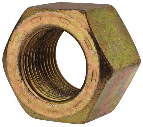 Value Collection - 7/8-14 UNF Steel Right Hand Hex Nut - 1-5/16" Across Flats, 3/4" High, Zinc Yellow Dichromate Cad & Waxed Finish - Americas Industrial Supply