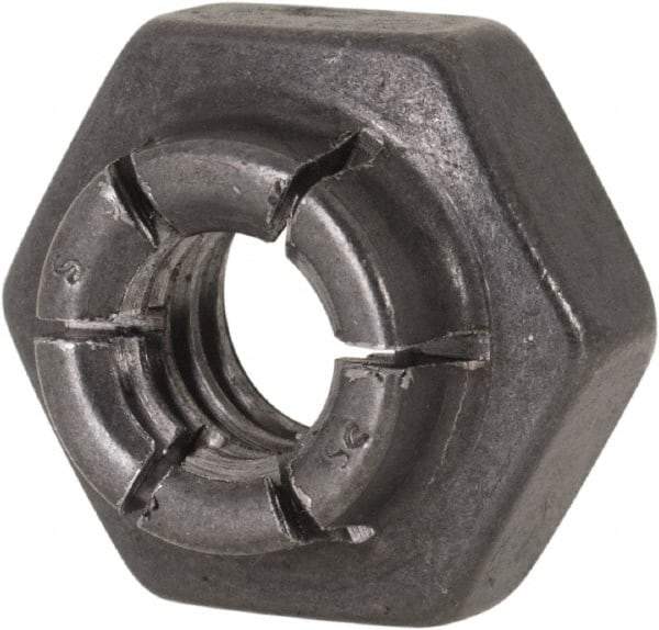 Flex-Loc - 1/4-20 UNC Grade 2 Heavy Hex Lock Nut with Expanding Flex Top - 19/64" High, Uncoated, Meets Military Specifications - Americas Industrial Supply