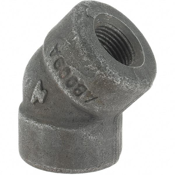 Made in USA - Size 3/8", Class 3,000, Forged Carbon Steel Black Pipe 45° Elbow - 3,000 psi, Threaded End Connection - Americas Industrial Supply