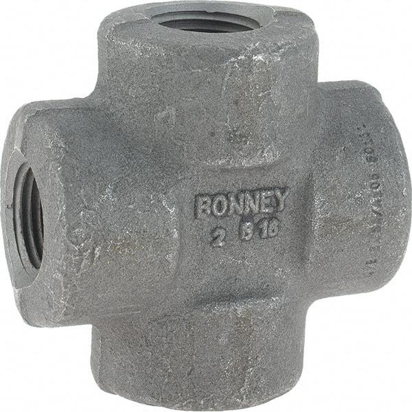 Made in USA - Size 1/2", Class 3,000, Forged Carbon Steel Black Pipe Cross - 3,000 psi, Threaded End Connection - Americas Industrial Supply