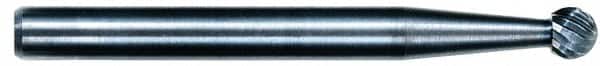 M.A. Ford - 1/8" Cut Diam, 1/8" Shank Diam, Ball Head Single Cut Burr - Carbide, Radius End, 7/64" LOC, 3" OAL - Americas Industrial Supply