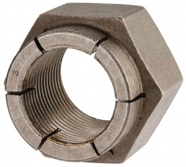 Flex-Loc - 1-14 UNJS Grade 2 Hex Lock Nut with Expanding Flex Top - 1-7/16" Width Across Flats, Uncoated, Meets Military Specifications - Americas Industrial Supply