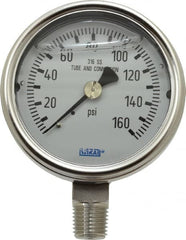 Wika - 2-1/2" Dial, 1/4 Thread, 0-160 Scale Range, Pressure Gauge - Lower Connection Mount, Accurate to 2-1-2% of Scale - Americas Industrial Supply