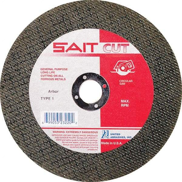 Sait - 4-1/2" 30 Grit Aluminum Oxide Cutoff Wheel - 5/64" Thick, 7/8" Arbor, 13,300 Max RPM, Use with Angle Grinders - Americas Industrial Supply